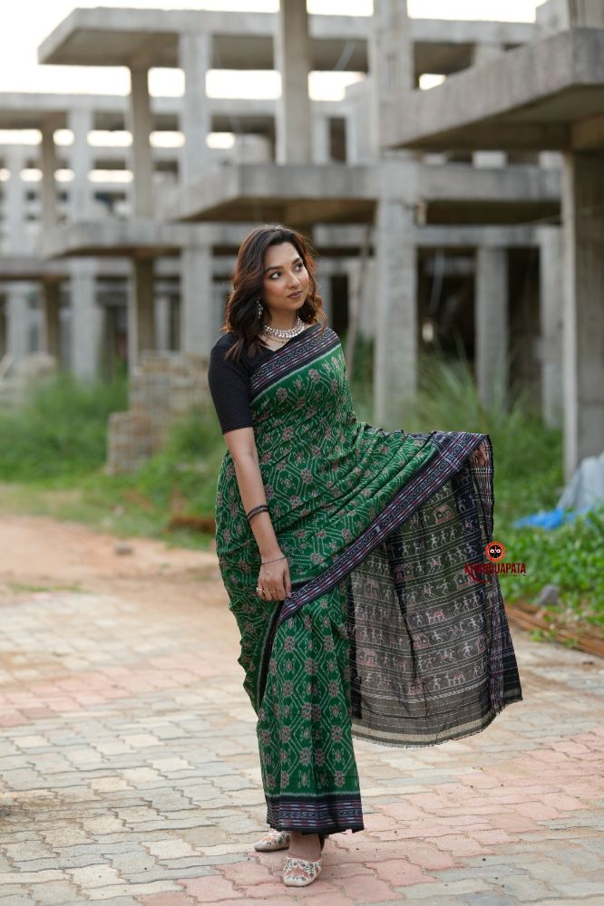 khanduapata Black & Green Body Design Cotton Saree For Women - Distacart
