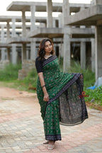 khanduapata Black & Green Body Design Cotton Saree For Women - Distacart