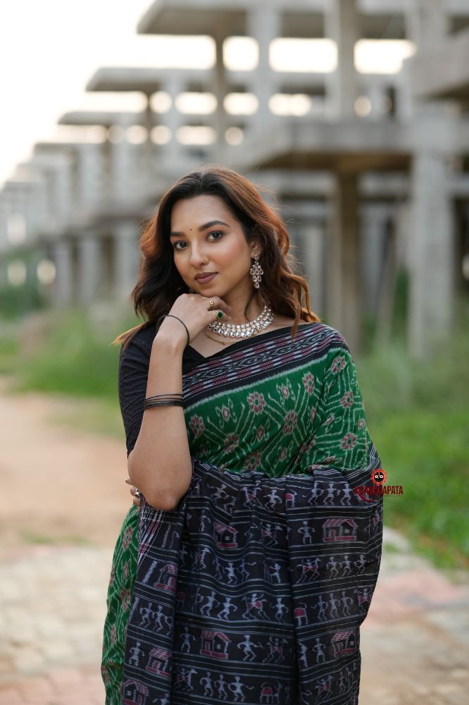 khanduapata Black & Green Body Design Cotton Saree For Women - Distacart
