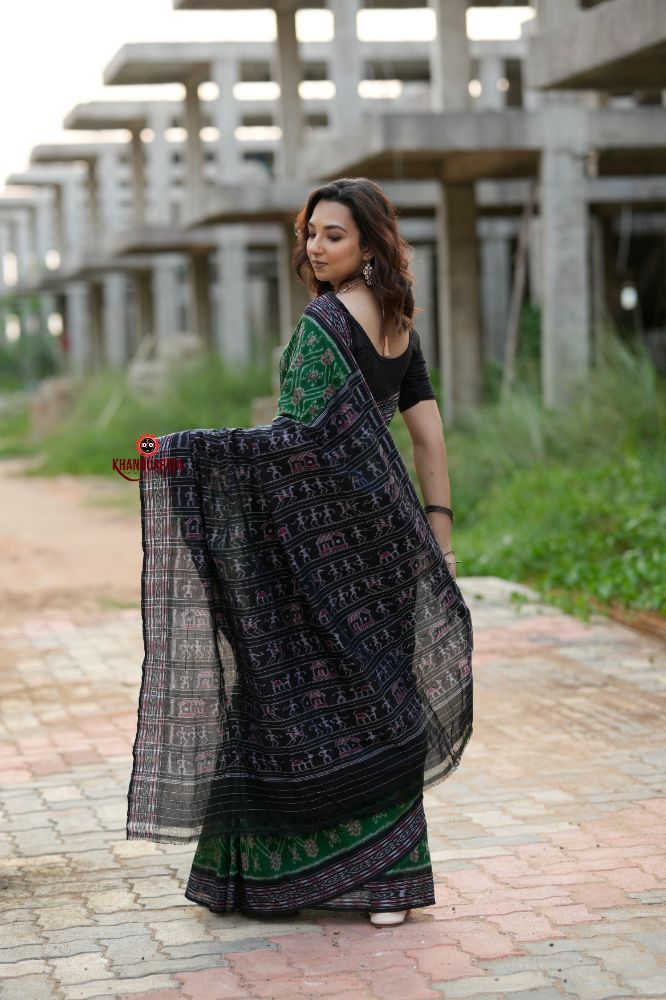 khanduapata Black & Green Body Design Cotton Saree For Women - Distacart