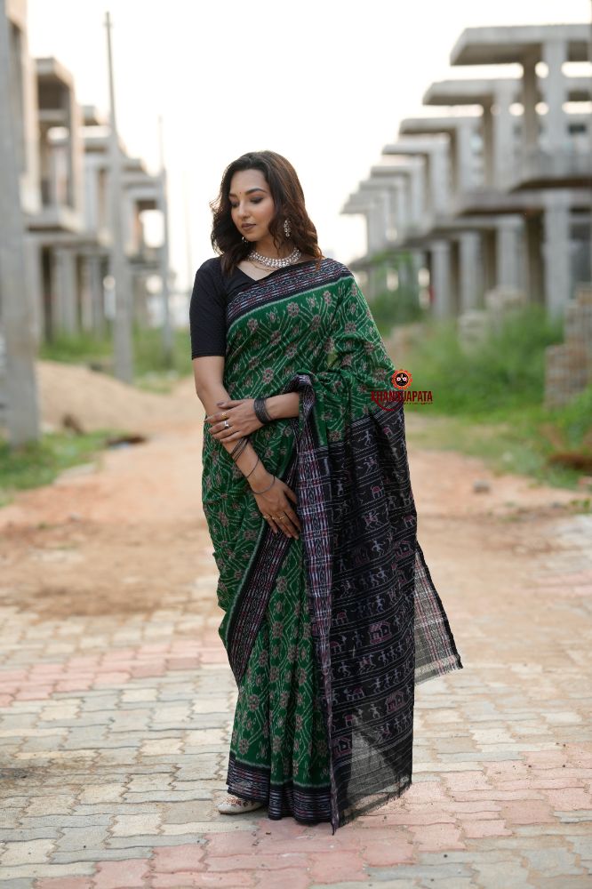 khanduapata Black & Green Body Design Cotton Saree For Women - Distacart