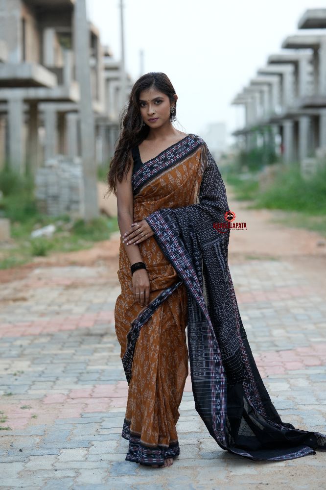 khanduapata Black & Brown Body Design Cotton Saree For Women - Distacart