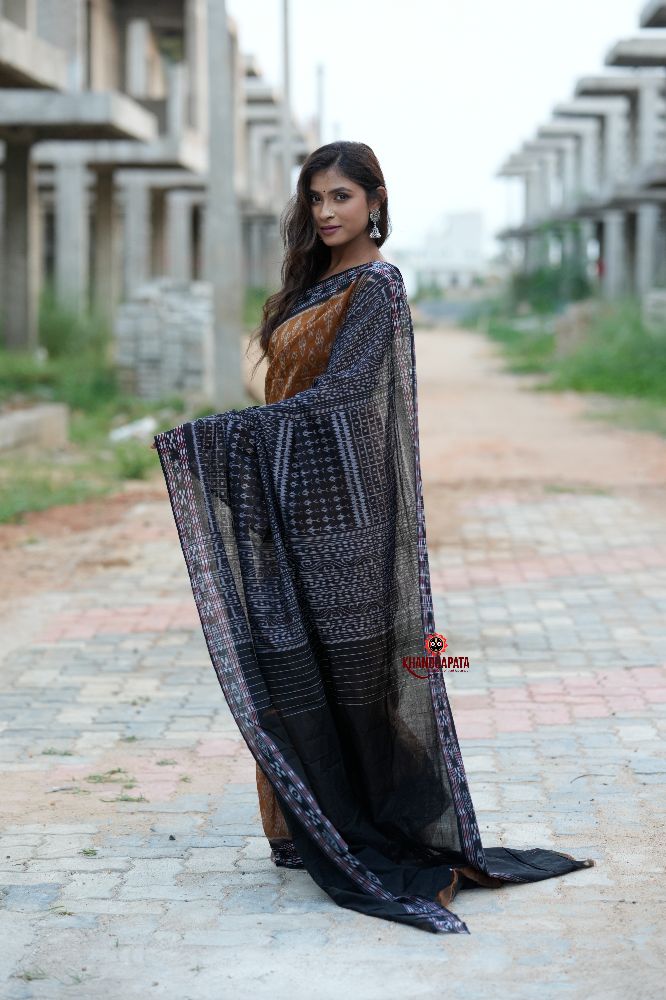 khanduapata Black & Brown Body Design Cotton Saree For Women - Distacart