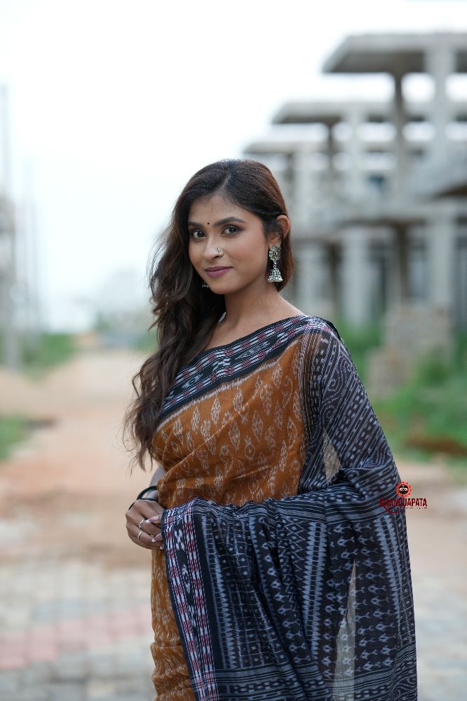 khanduapata Black & Brown Body Design Cotton Saree For Women - Distacart