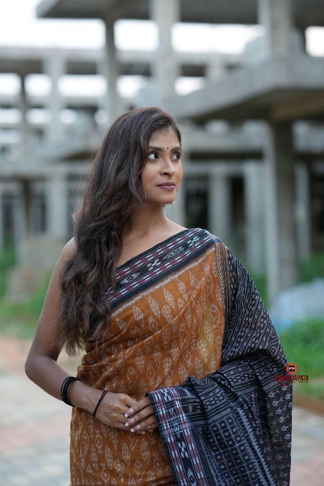 khanduapata Black & Brown Body Design Cotton Saree For Women - Distacart