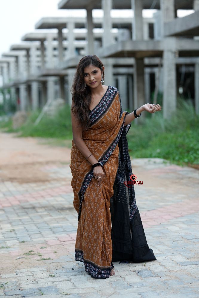 khanduapata Black & Brown Body Design Cotton Saree For Women - Distacart