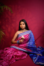 khanduapata Blue & Red Tribal Design Silk Saree For Women - Distacart