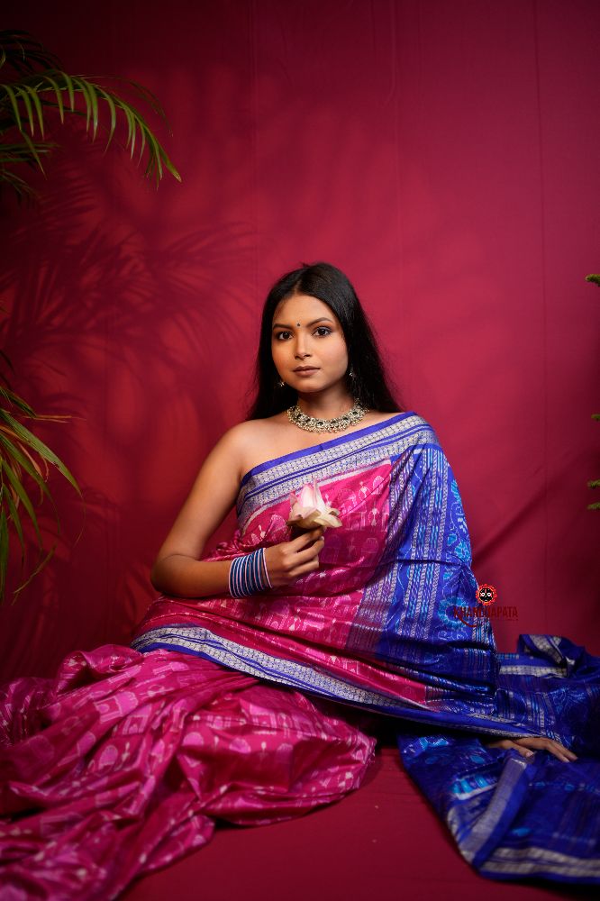 khanduapata Blue & Red Tribal Design Silk Saree For Women - Distacart