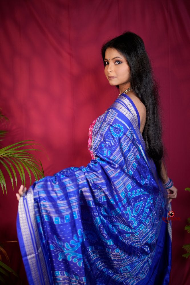 khanduapata Blue & Red Tribal Design Silk Saree For Women - Distacart