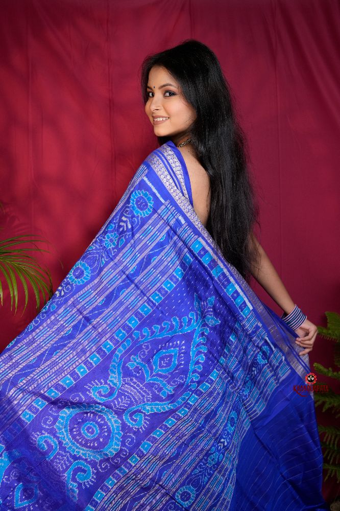 khanduapata Blue & Red Tribal Design Silk Saree For Women - Distacart