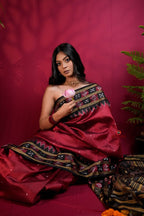 khanduapata Black & Maroon Colour Double Border Dot Design Silk Saree For Women - Distacart