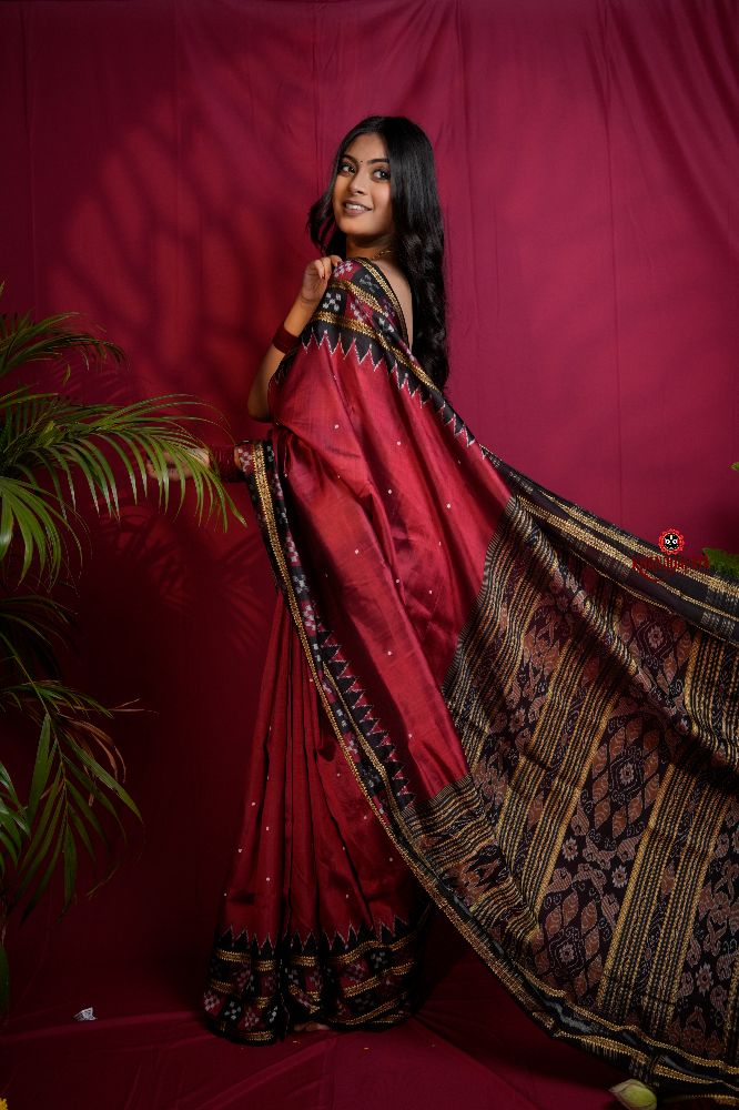 khanduapata Black & Maroon Colour Double Border Dot Design Silk Saree For Women - Distacart
