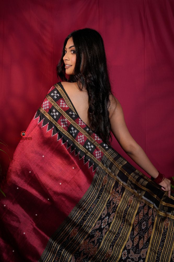 khanduapata Black & Maroon Colour Double Border Dot Design Silk Saree For Women - Distacart