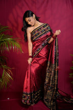 khanduapata Black & Maroon Colour Double Border Dot Design Silk Saree For Women - Distacart