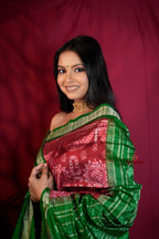 khanduapata Maroon & Lush Green Body Design Silk Saree For Women - Distacart