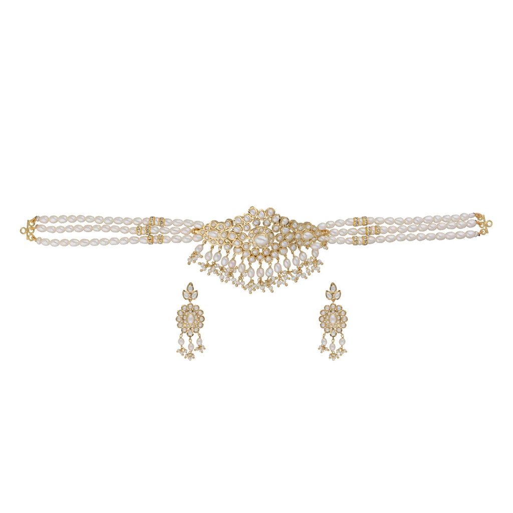 J Pearls Vansha 3 Lines Round Pearl Choker - Real Pearl Jewelry - Distacart