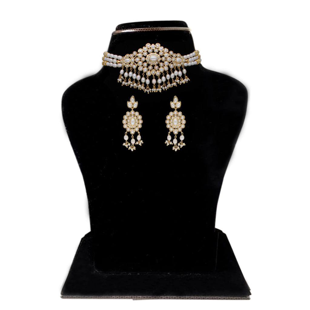 J Pearls Vansha 3 Lines Round Pearl Choker - Real Pearl Jewelry - Distacart