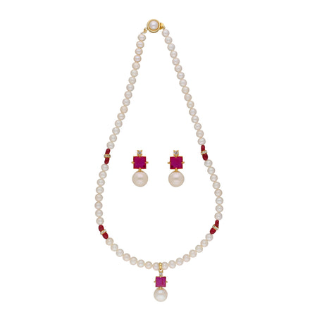 J Pearls Classic Red Pearl Pendant Set - Real Pearl Jewelry
