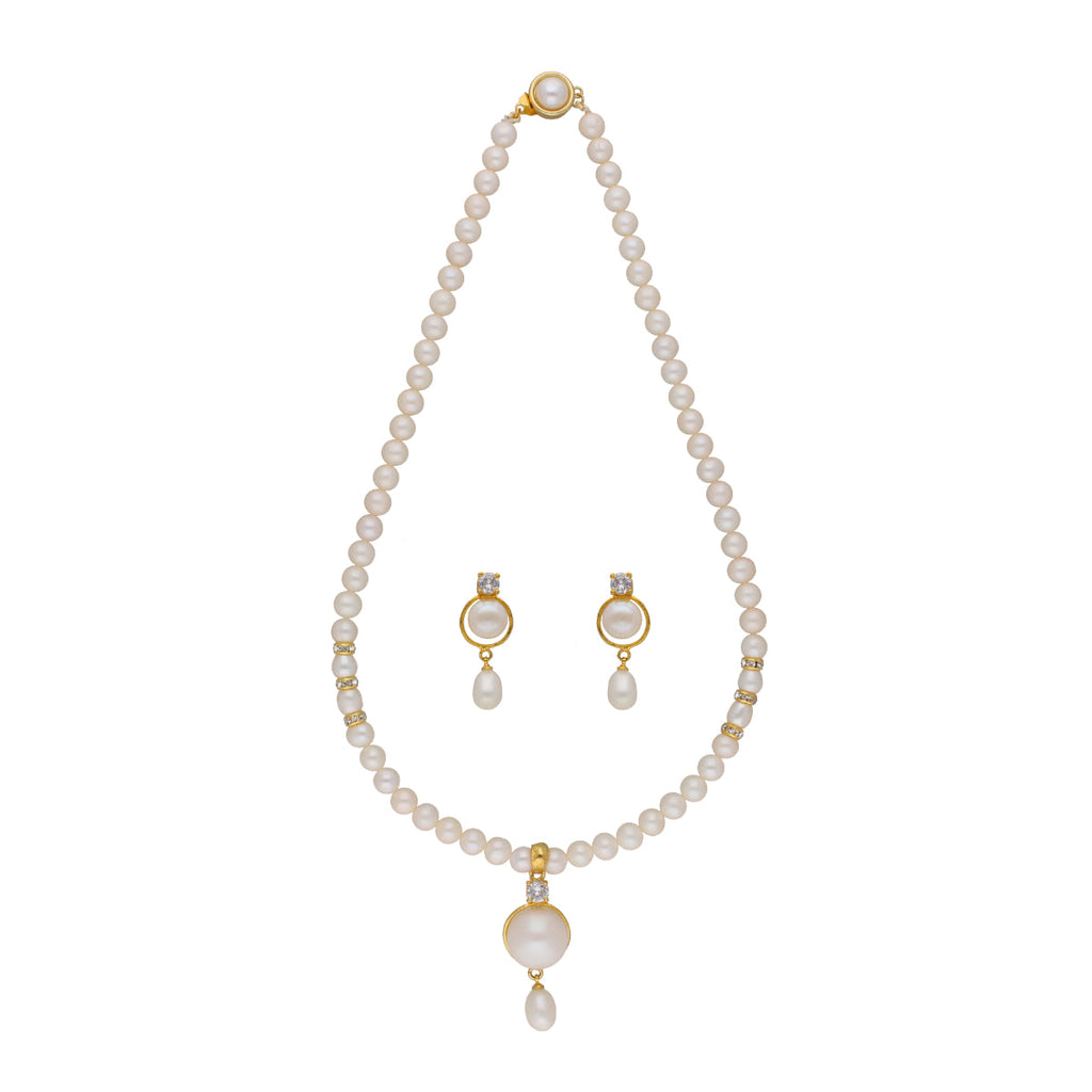J Pearls Elegant Single Drop Pearl Set - Real Pearl Jewelry - Distacart