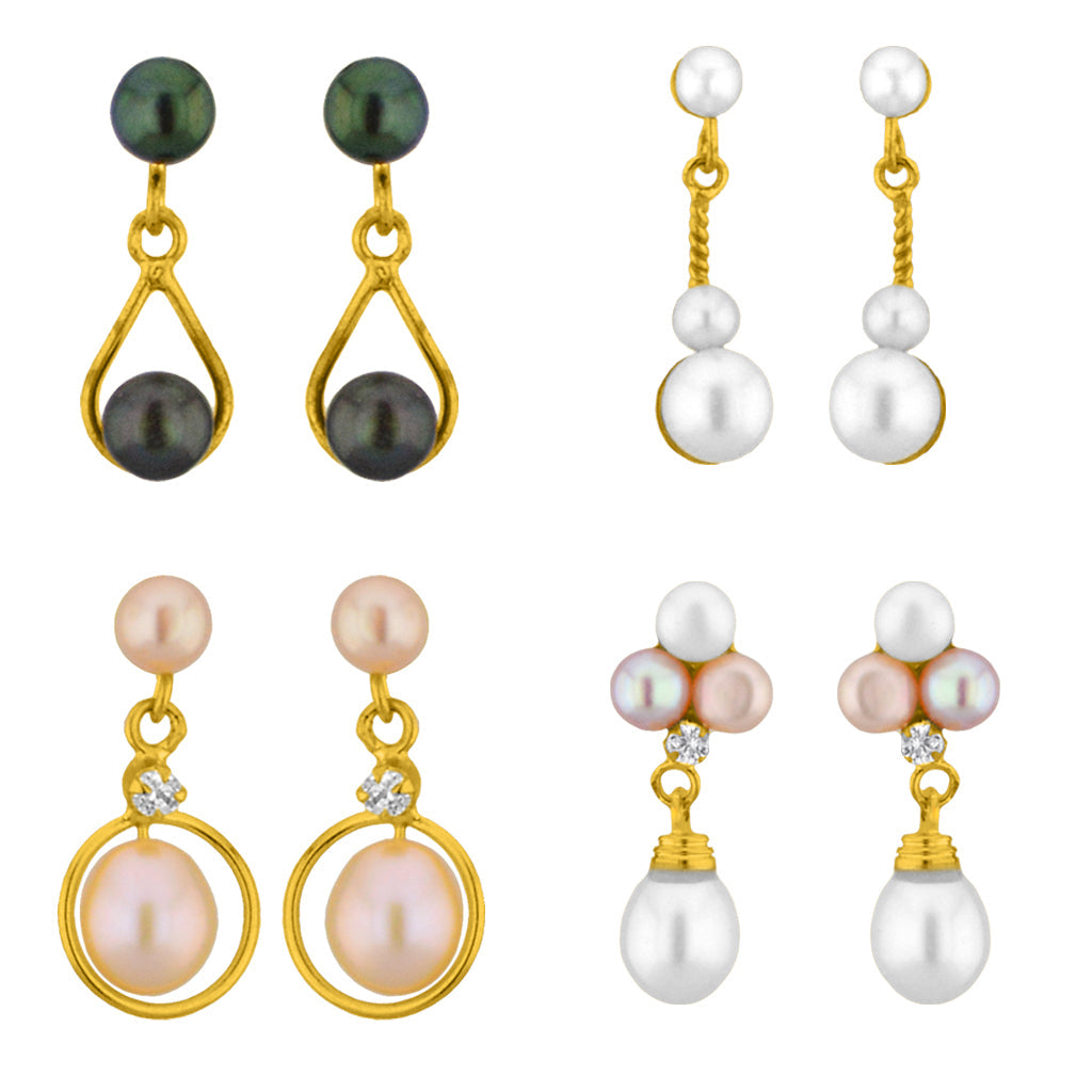 J Pearls Set Of 4 Pearl Earrings Combo - Real Pearl Jewelry - Distacart