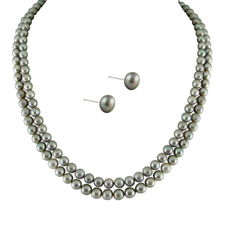 J Pearls New Full Grey 2 String Pearls Set - Real Pearl Jewelry
