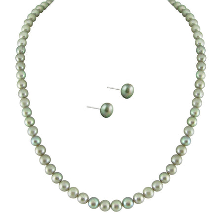 J Pearls Simple Grey Pearl Set - Real Pearl Jewelry