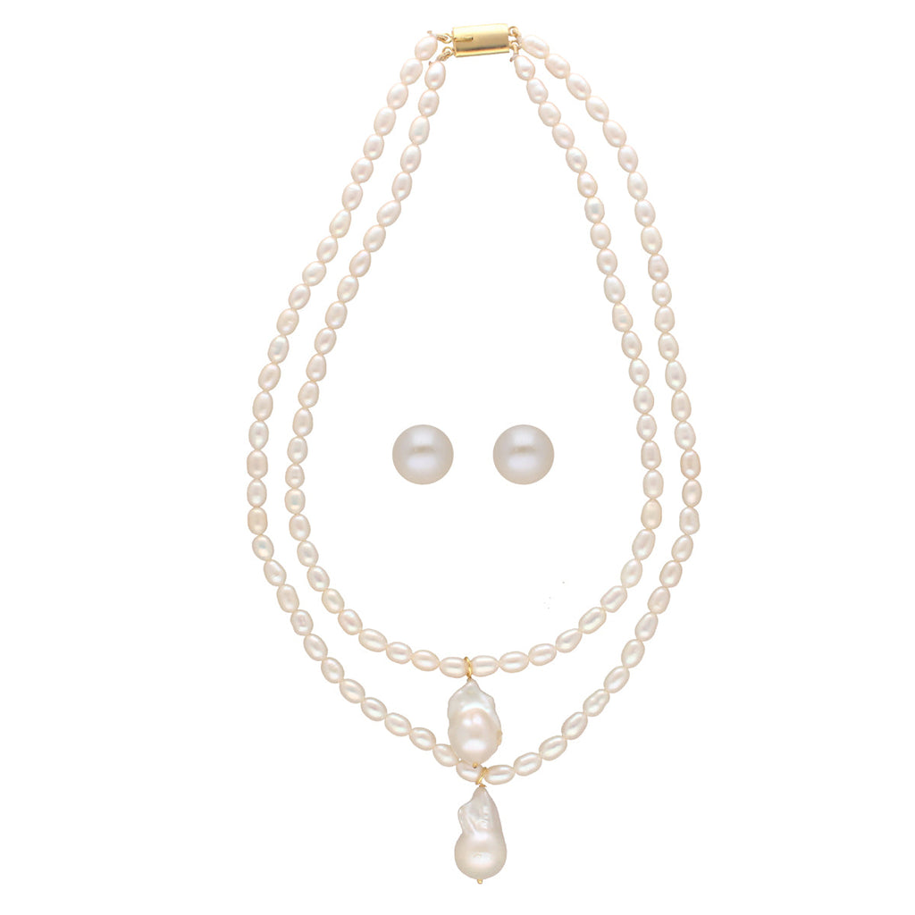 J Pearls Oeshi 2 Lines Oval Pearl Necklaces