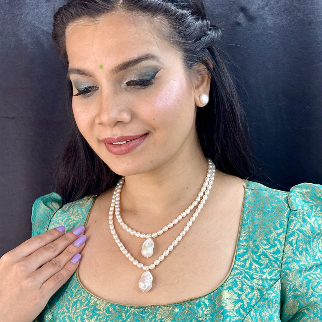 J Pearls Oeshi 2 Lines Oval Pearl Necklaces