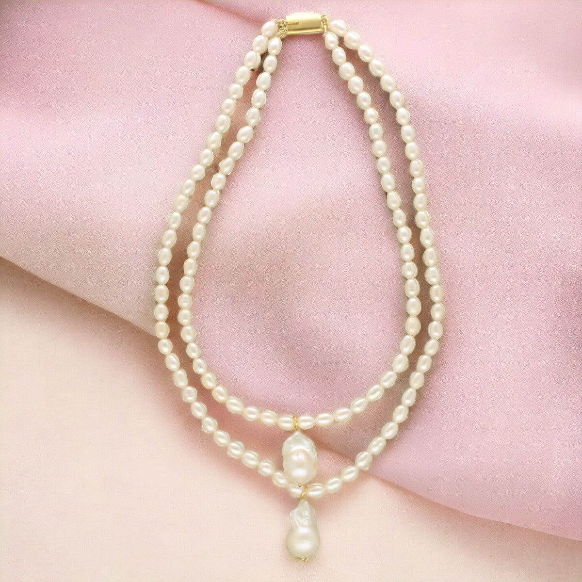 J Pearls Oeshi 2 Lines Oval Pearl Necklaces