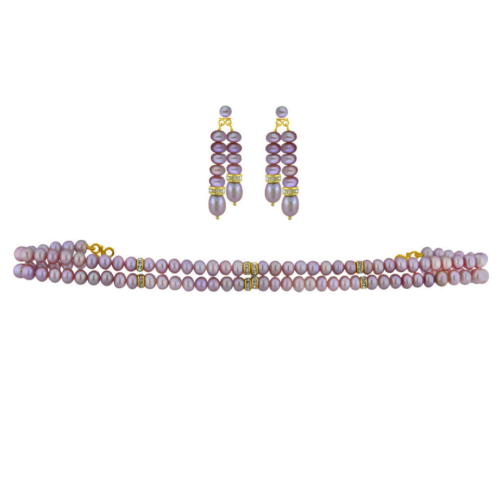 J Pearls 2 String Peach Pearl Choker Set