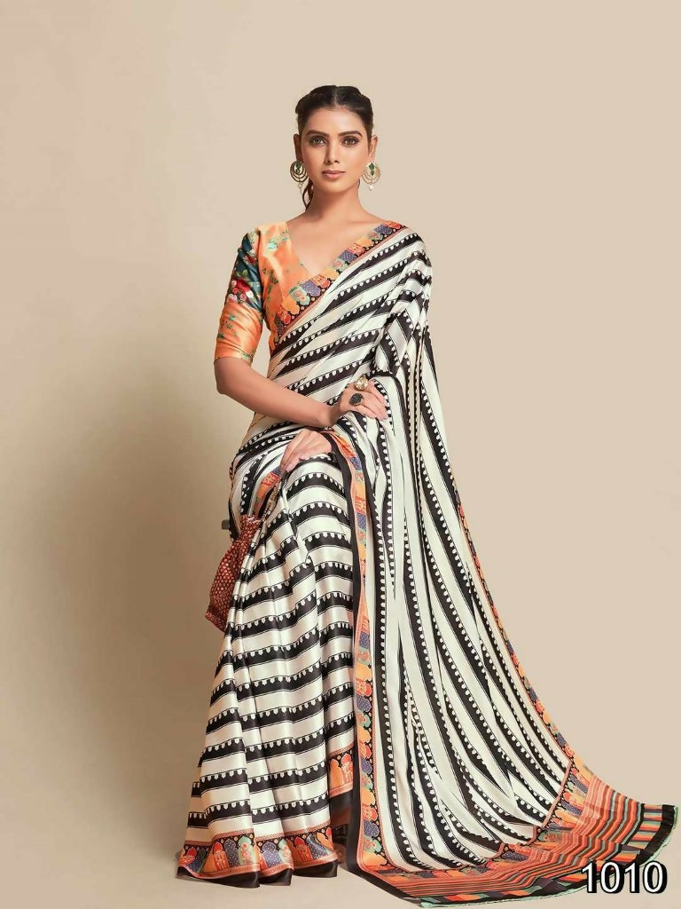Partywear Designer Black & White Bright Moss Fancy Saree - Durga