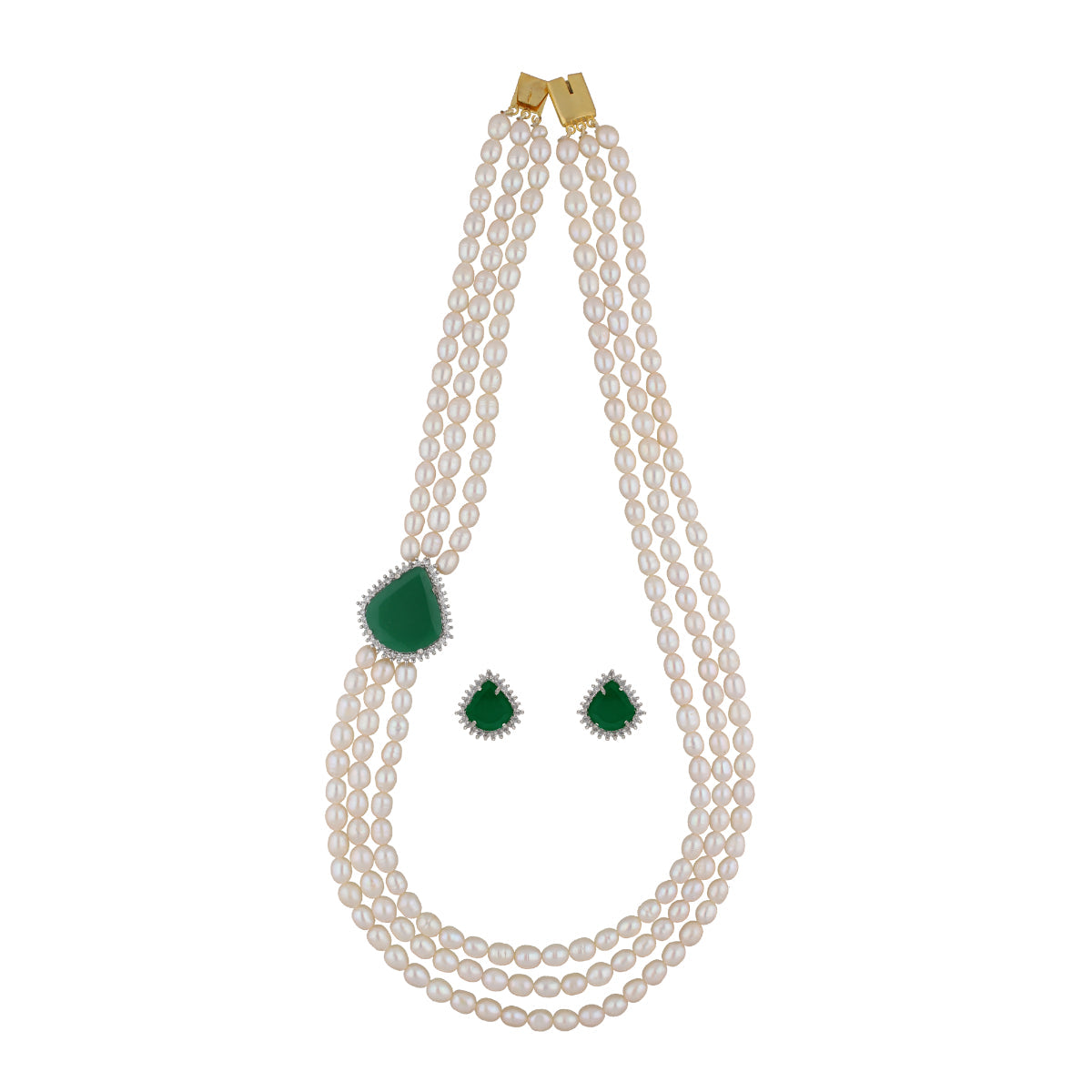 J Pearls Badari 3 Lines Pearl Set - Real Pearl Jewelry - Distacart