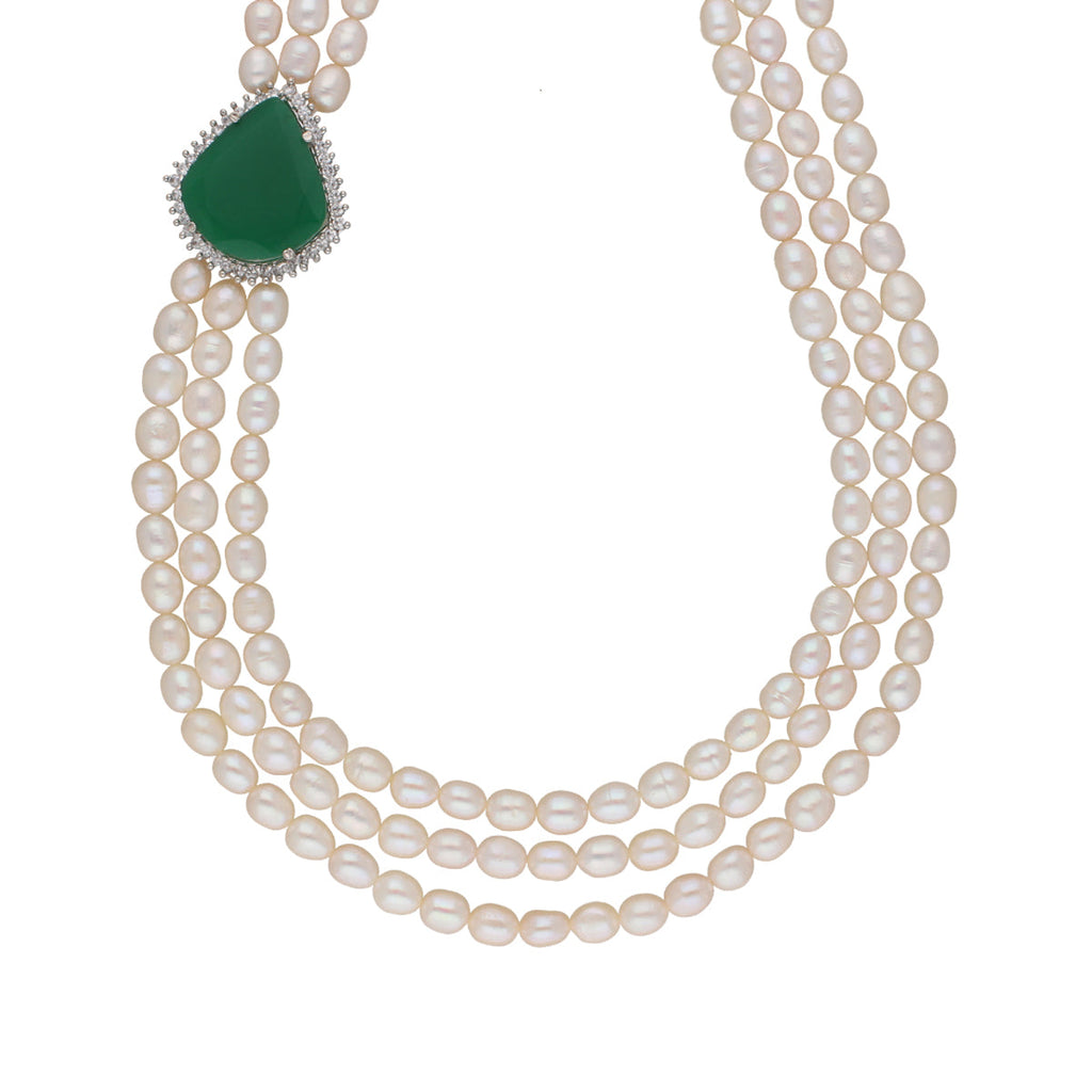 J Pearls Badari 3 Lines Pearl Set - Real Pearl Jewelry - Distacart