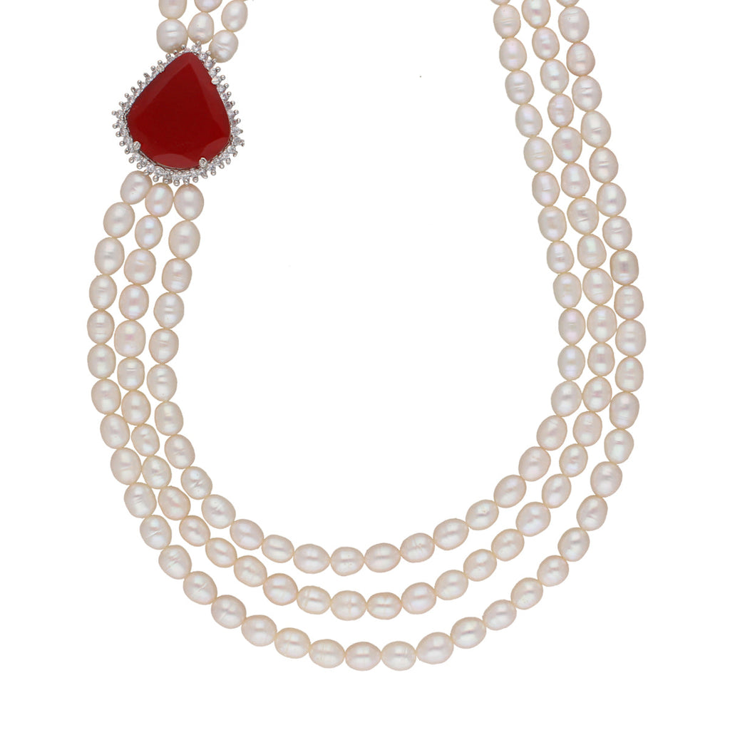 J Pearls Dheera 3 Lines Pearl Choker - Real Pearl Jewelry - Distacart