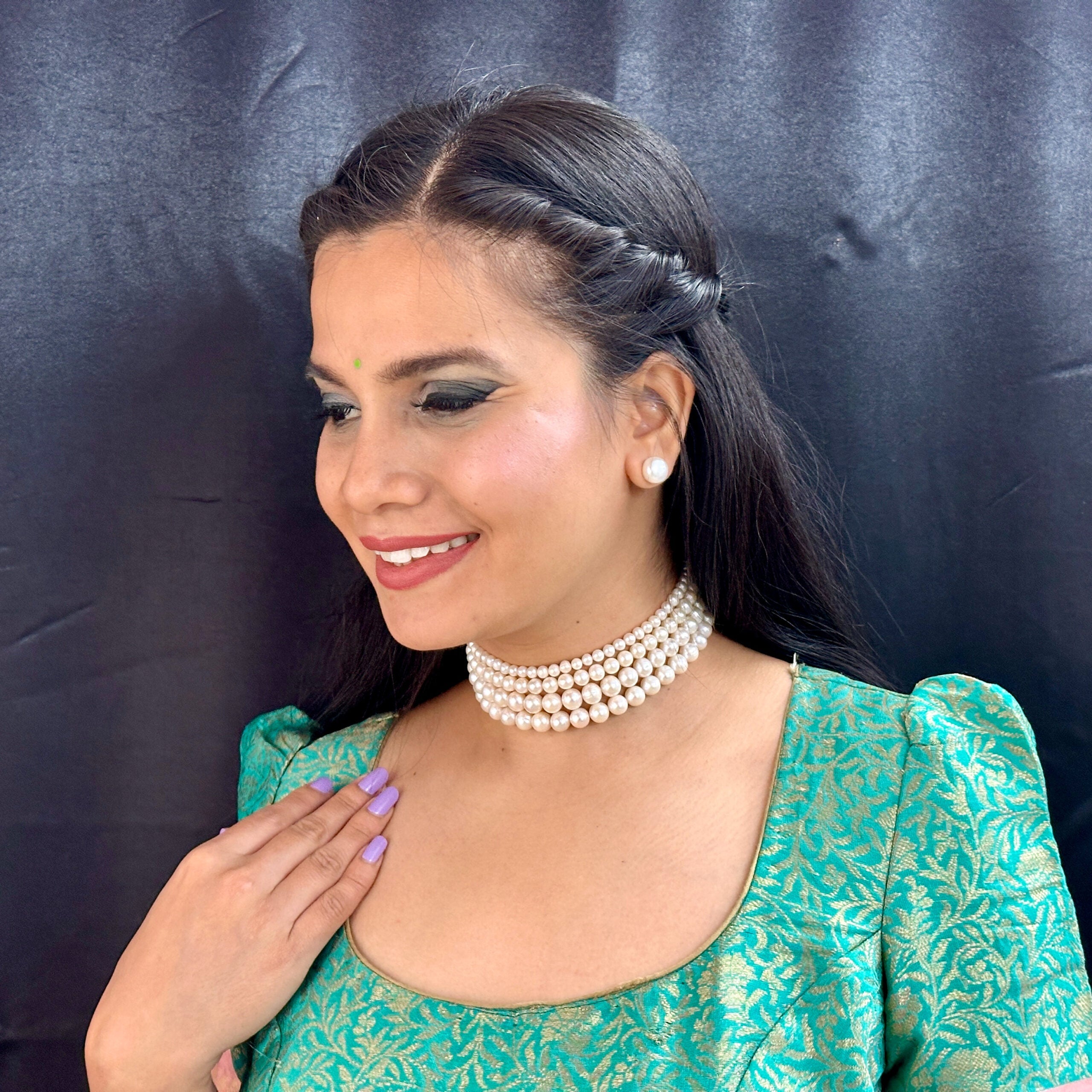 J Pearls Naira 4 Lines Pearl Choker Set