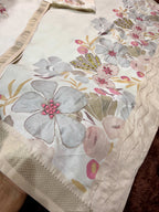 Evanik Off White Tussar Cotton With Hand Mirror Work Saree With Unstitched Blouse - Distacart