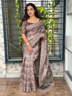 Evanik Brown Kashmiri Style Digital Printed Saree With Unstitched Blouse - Distacart
