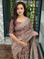 Evanik Brown Kashmiri Style Digital Printed Saree With Unstitched Blouse - Distacart