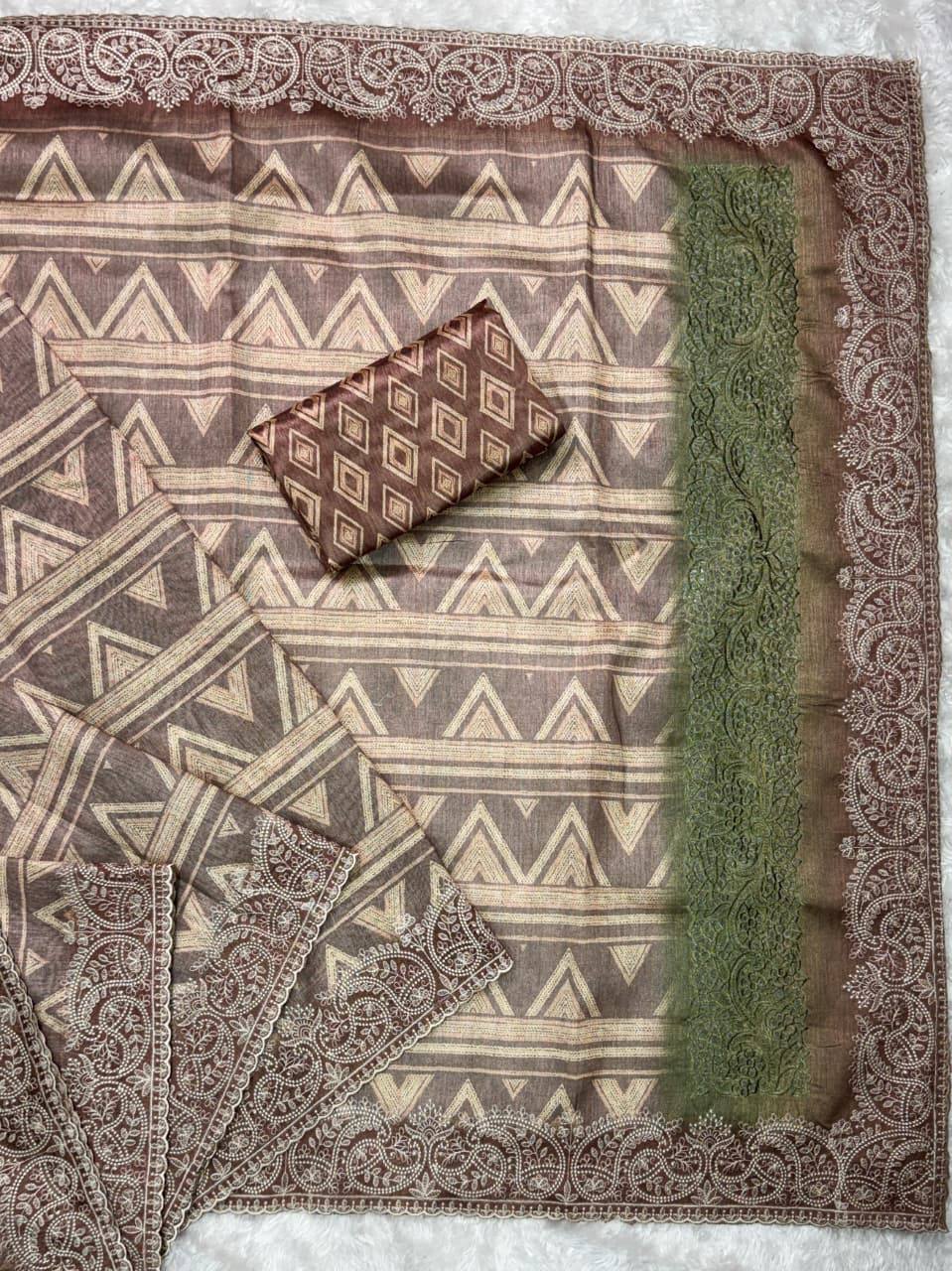 Evanik Brown Kashmiri Style Digital Printed Saree With Unstitched Blouse - Distacart