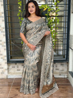 Evanik Grey Kashmiri Style Digital Printed Saree With Unstitched Blouse - Distacart