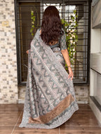 Evanik Grey Kashmiri Style Digital Printed Saree With Unstitched Blouse - Distacart
