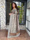 Evanik Grey Kashmiri Style Digital Printed Saree With Unstitched Blouse - Distacart