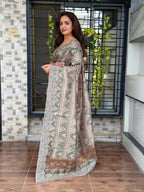 Evanik Grey Kashmiri Style Digital Printed Saree With Unstitched Blouse - Distacart