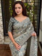 Evanik Grey Kashmiri Style Digital Printed Saree With Unstitched Blouse - Distacart