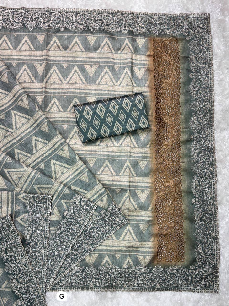 Evanik Grey Kashmiri Style Digital Printed Saree With Unstitched Blouse - Distacart