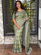 Evanik Pista Kashmiri Style Digital Printed Saree With Unstitched Blouse - Distacart