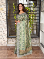 Evanik Pista Kashmiri Style Digital Printed Saree With Unstitched Blouse - Distacart
