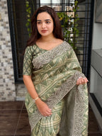 Evanik Pista Kashmiri Style Digital Printed Saree With Unstitched Blouse - Distacart
