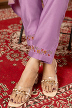Lorenvalley Fashion Lavender Marina Silk Multi Embroidery Thread with Hand work Kurta Pant Dupatta - Distacart