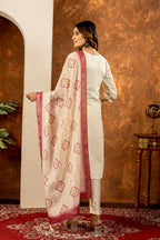 Lorenvalley Fashion Offwhite Marina Silk Multi Embroidery Thread with Hand work Kurta Pant Dupatta - Distacart